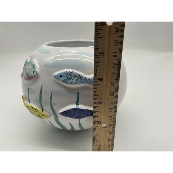 Italian Round Pottery Fish Bowl Vase 3D Fish Hand Crafted Hand Vintage Collectib - Picture 13 of 15